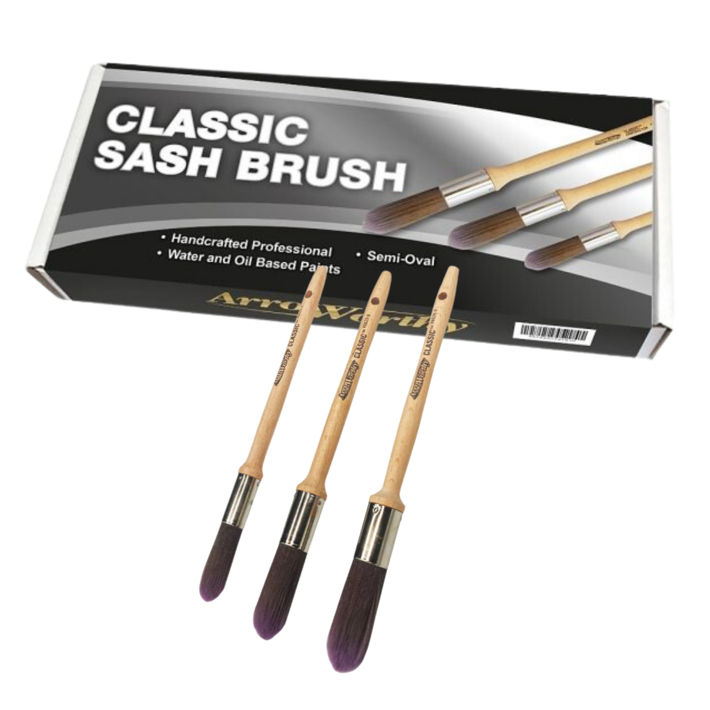 Arroworthy Classic Round Sash Paint Brushes Box Set 3 Pack