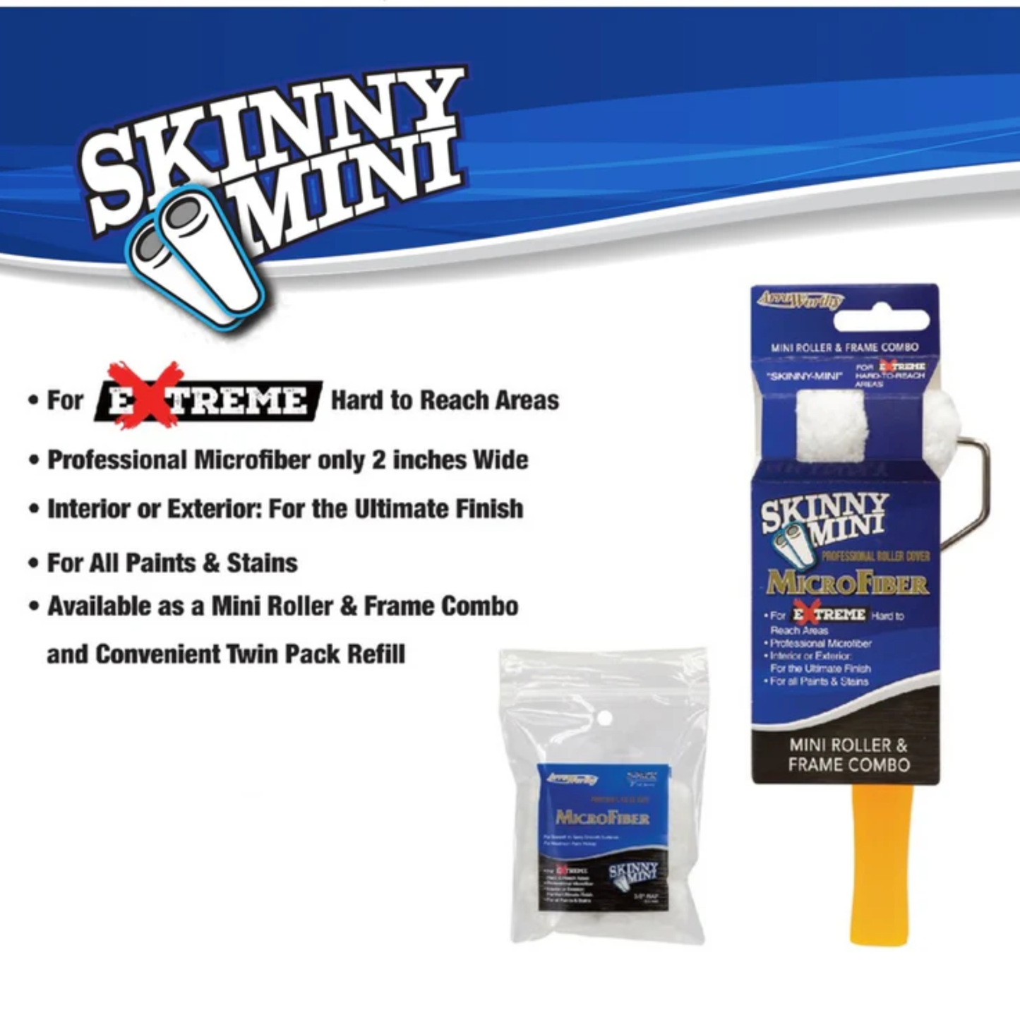 Arroworthy Skinny Mini Paint Rollers and Frame - Triple Pack - Bundle