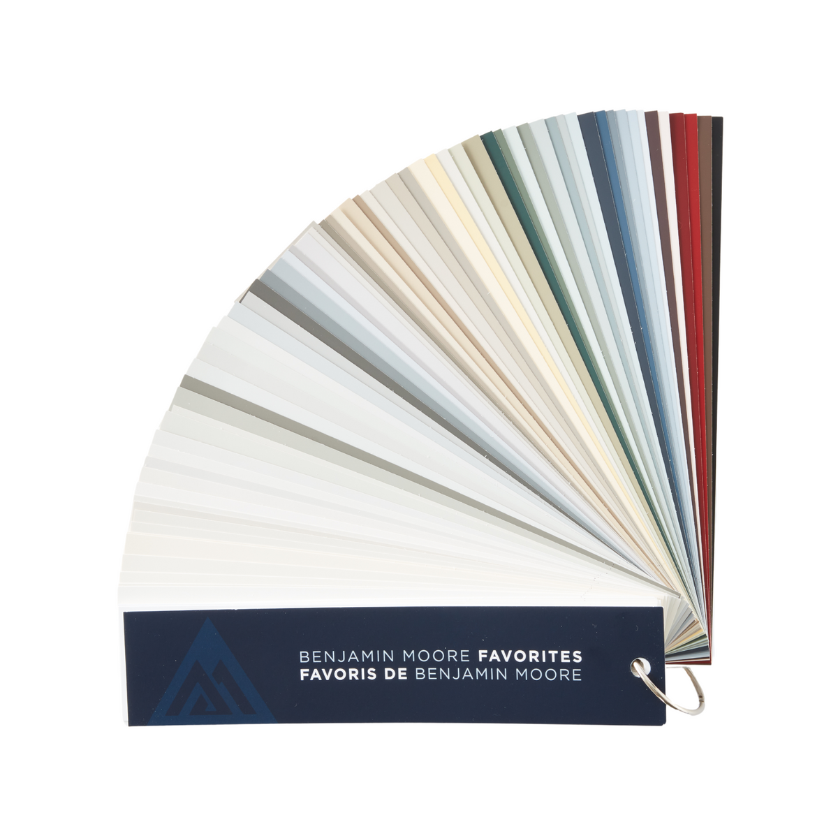 A color fan deck showcasing a variety of favourite benjamin moore paint colors, with swatches fanned out for viewing.