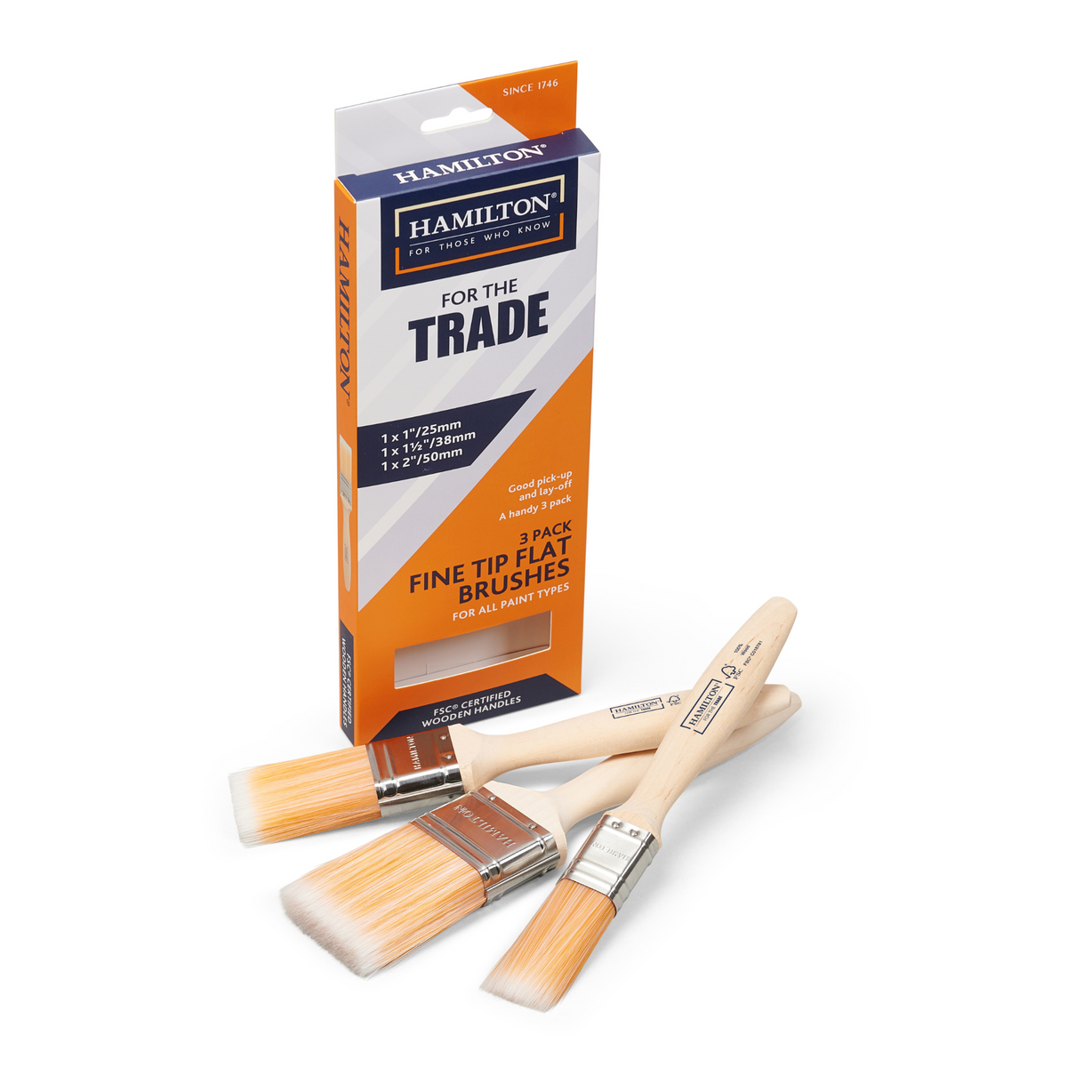 Hamilton For The Trade - Fine Tip Flat Brushes 3 Pack (1", 1.5", 2")