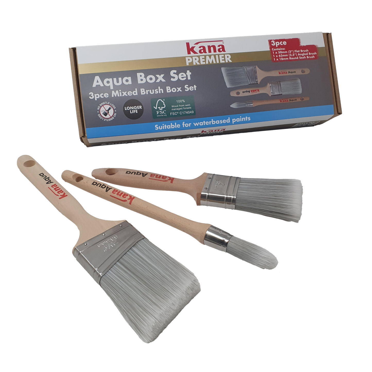 Kana Aqua Angled & Sash Brush Set - 3 Pack