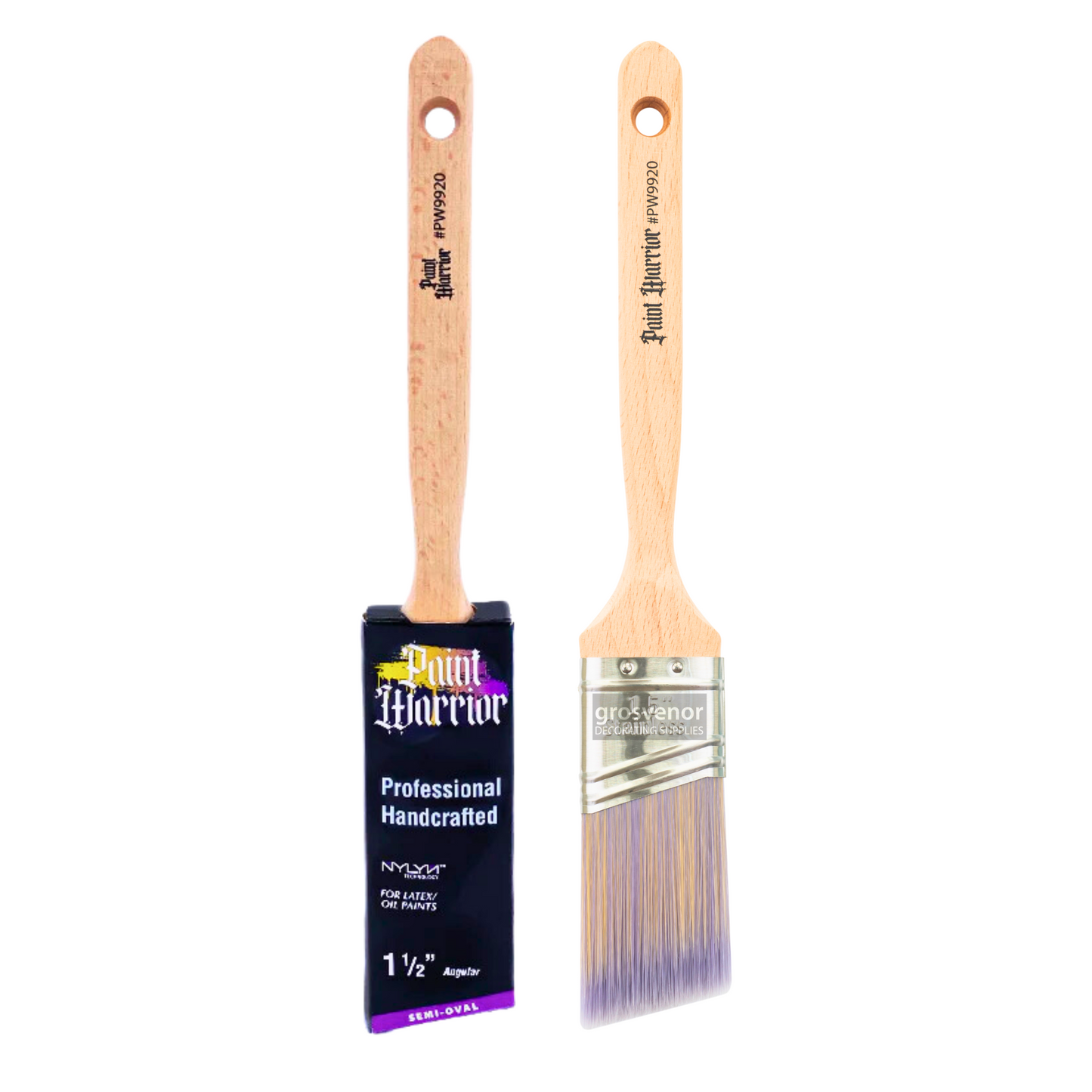 Paint Warrior Oval Angled Long Handle Paint Brush 1.5"