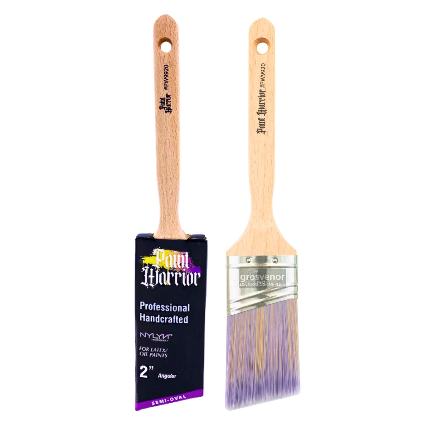 Paint Warrior Oval Angled Long Handle Paint Brush 2"