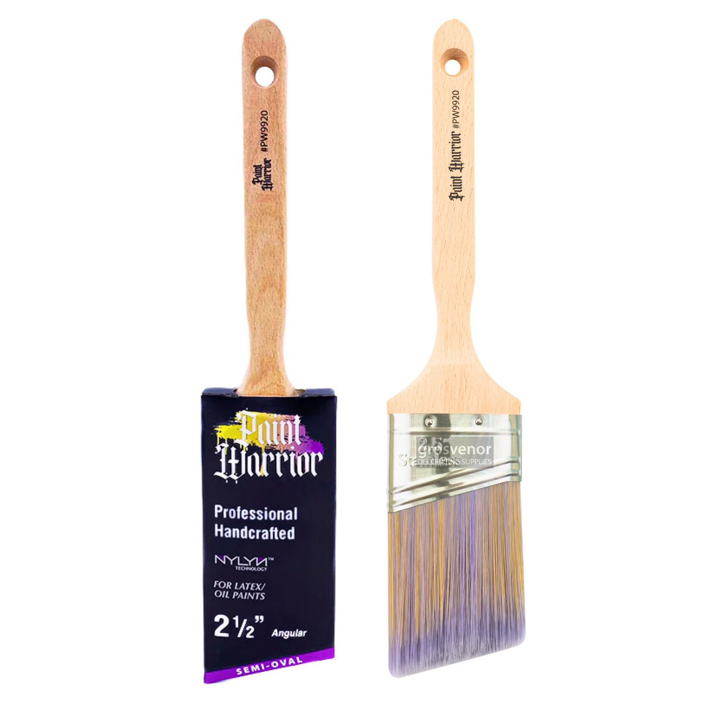 Paint Warrior Oval Angled Long Handle Paint Brush 2.5"