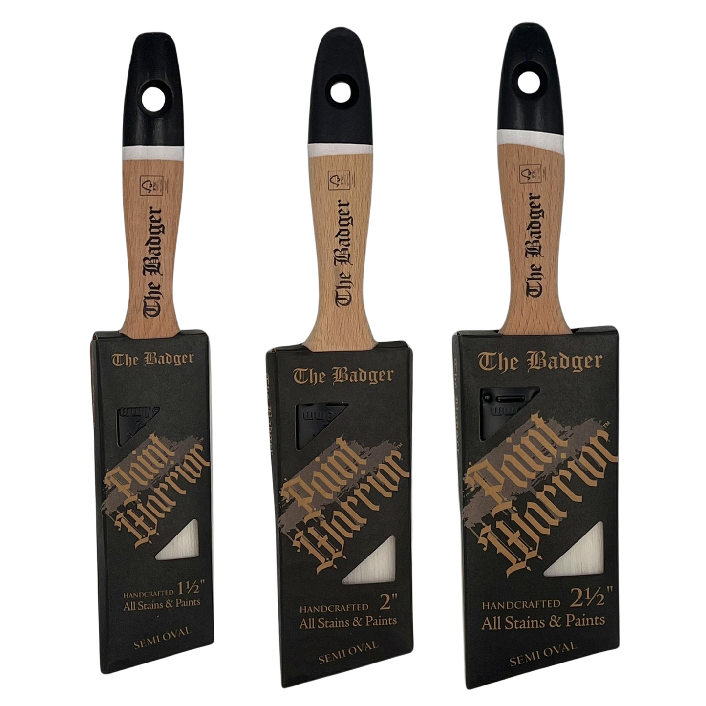 Paint Warrior Badger Beaver Tail Oval Angled Brushes Box Set - 3 Pack