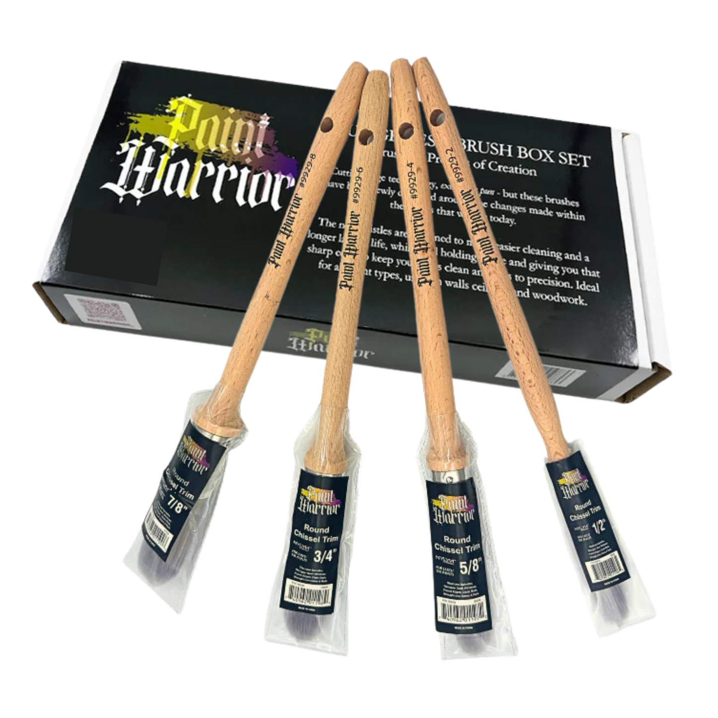Paint Warrior Round Sash Brushes Box Set 4 Pack