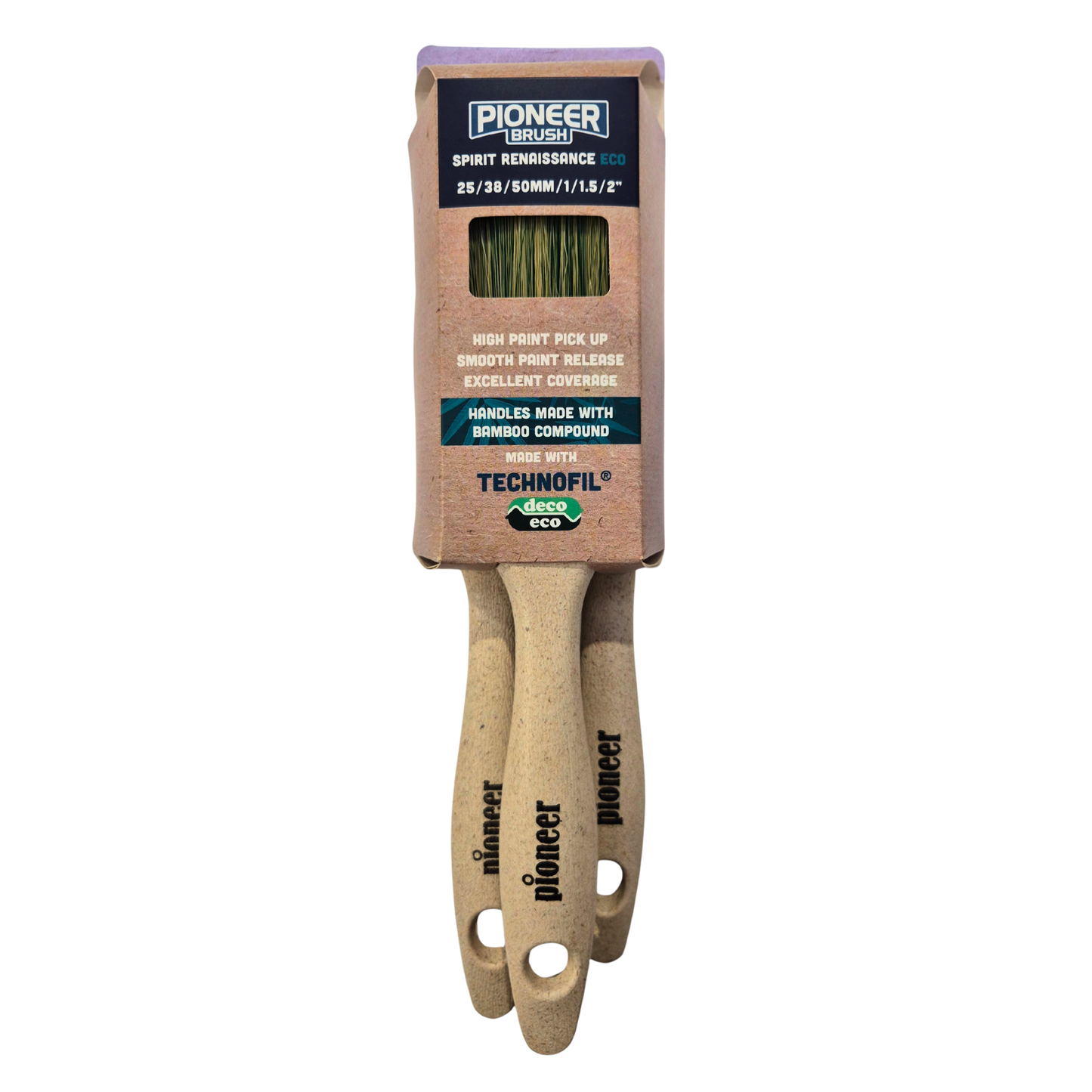 Pinceaux écologiques Pioneer Spirit Renaissance - Lot de 3 (2,5 cm, 3,8 cm, 5 cm)