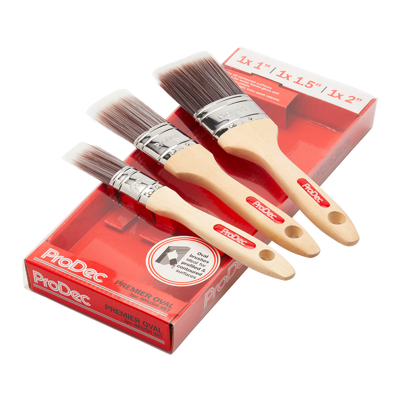 Prodec Premier Synthetic Oval Paint Brush Set 3 Pack