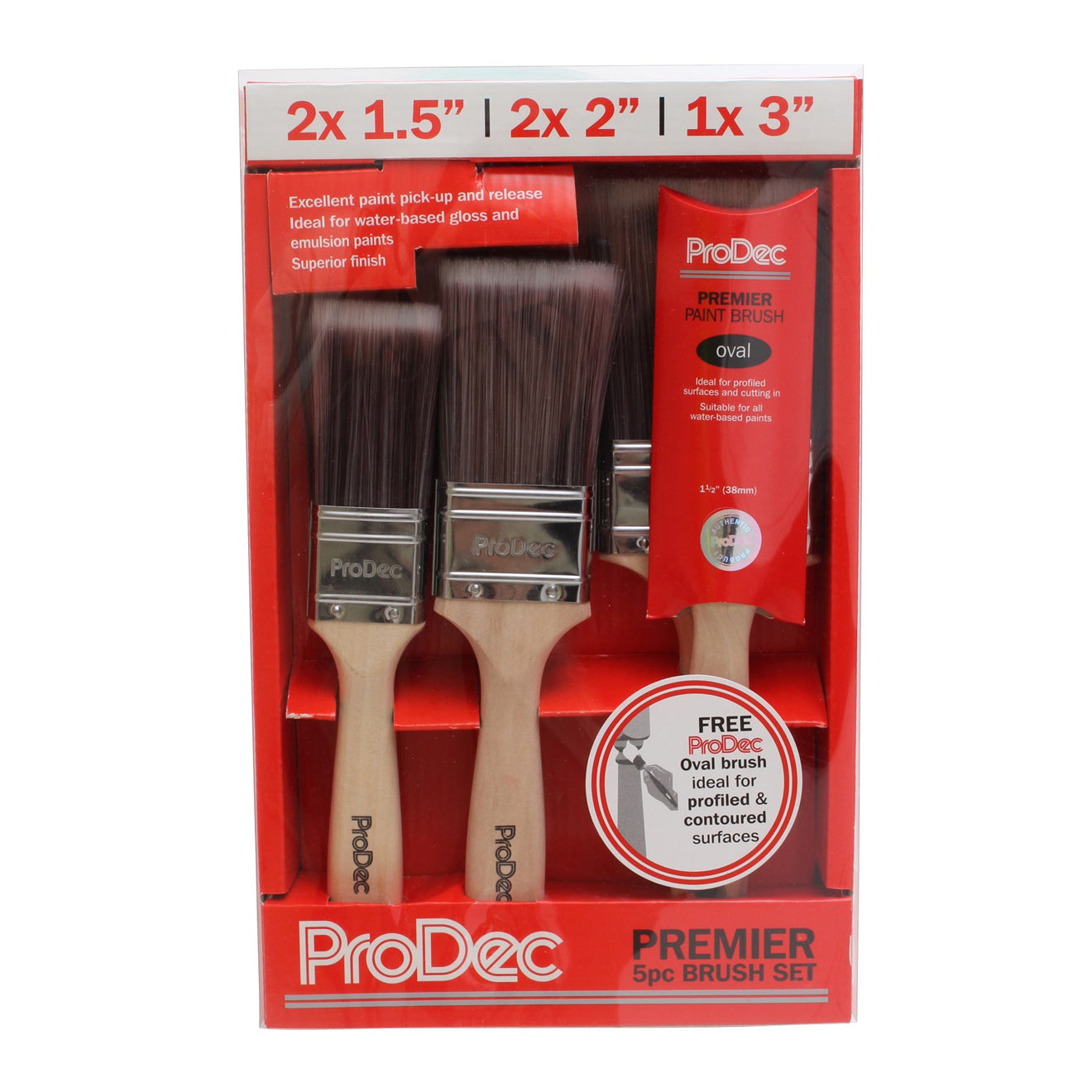 Prodec Premier Synthetic 5 Pack Brush Set + Free 2" Oval Brush