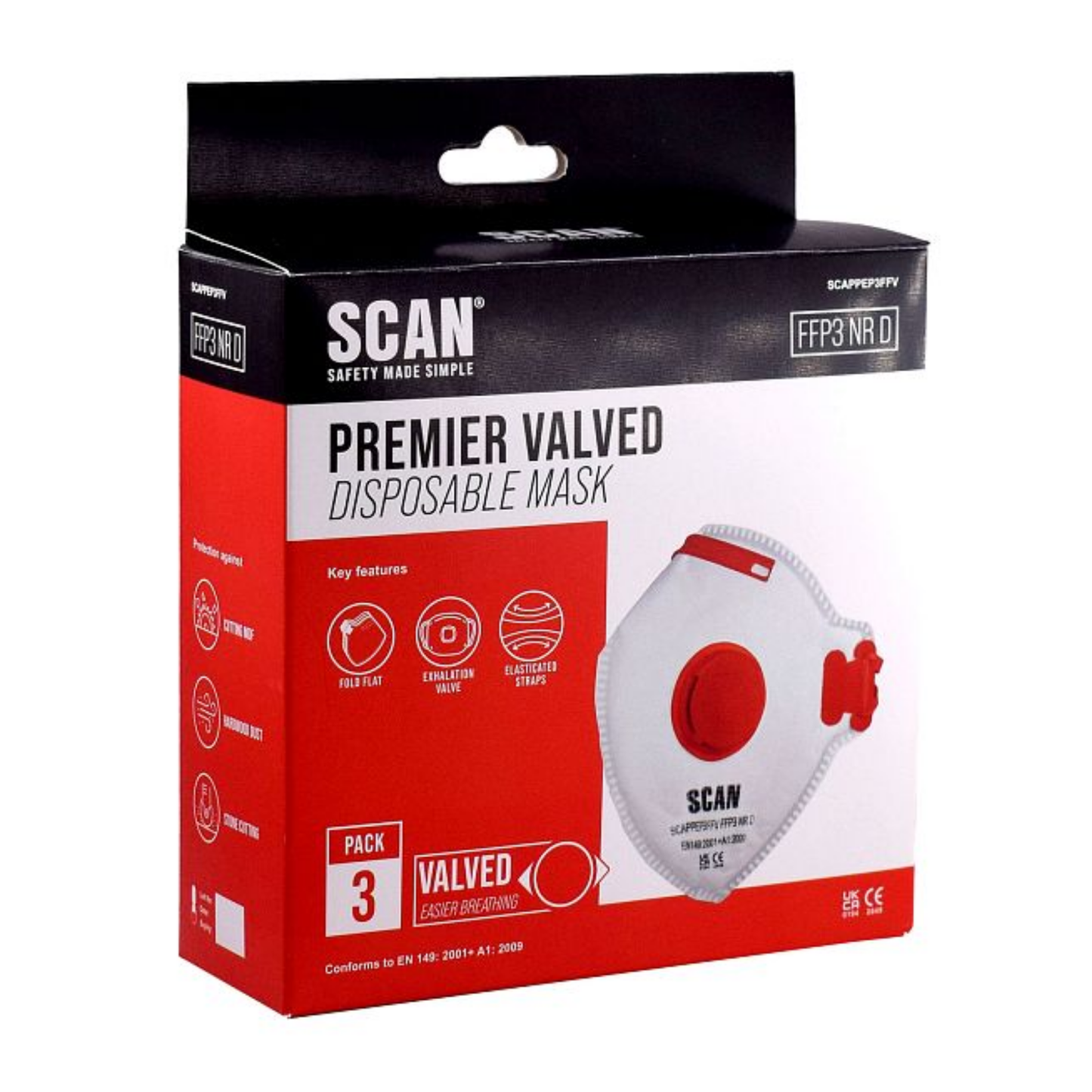 Scan FFP3 Disposable Valved Dust Masks - 3 Pack