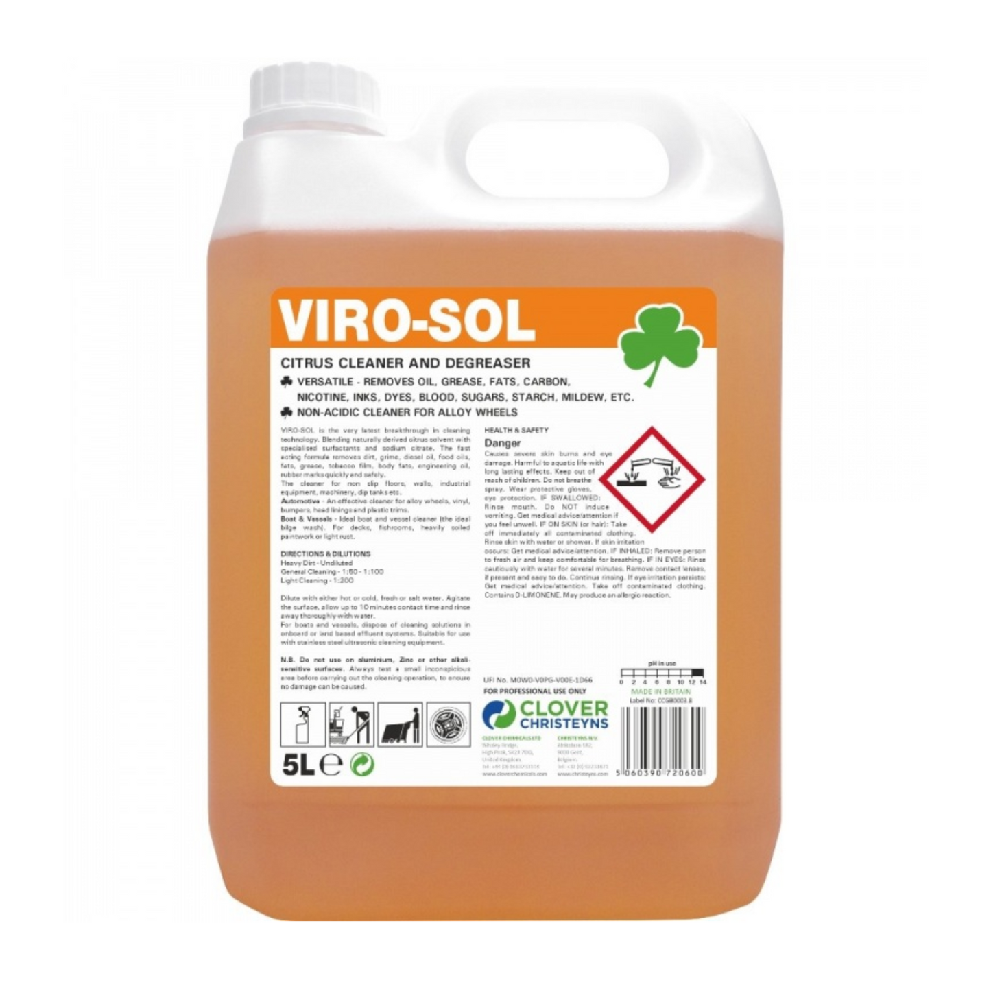 Viro-Sol Citrus Cleaner, Degreaser and Brush Cleaner 5L