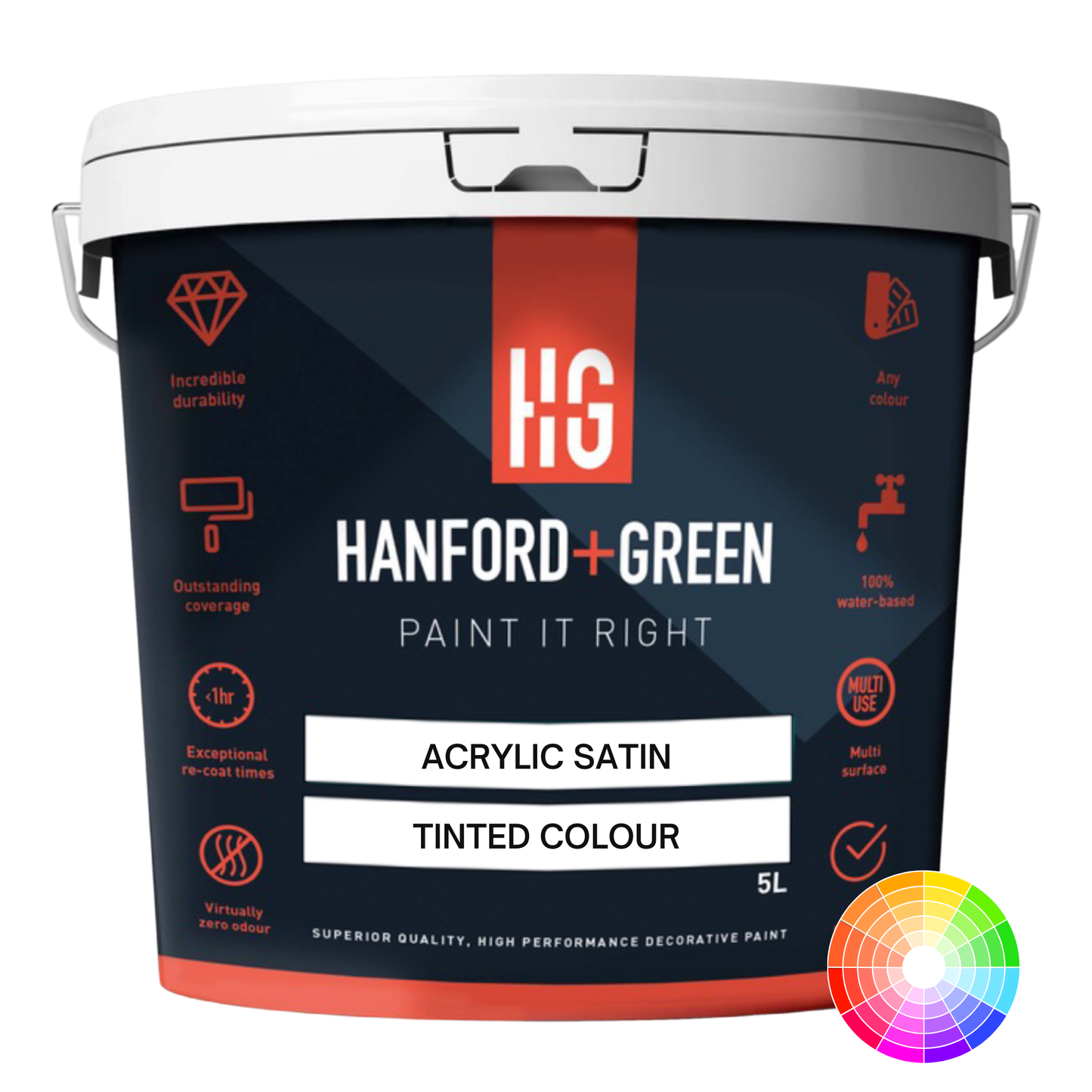 Hanford & Green Acrylic Satin Paint Tinted Colour - 20% Sheen