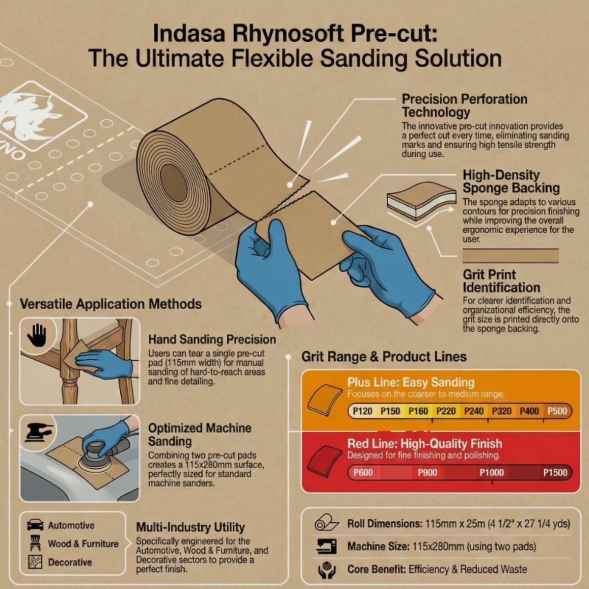 INDASA RHYNOSOFT ROLLE 115MM X 25M P120