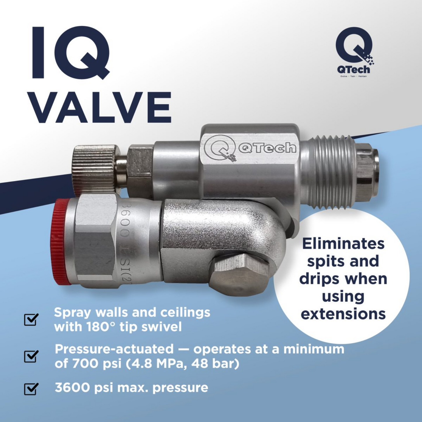 QTech Tip Extension iQ Valve & Swivel 7/8" - Eliminates Spitting