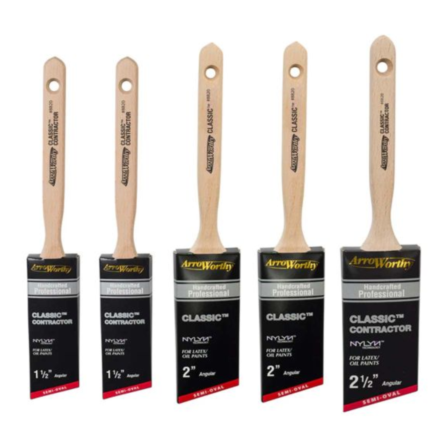 Arroworthy Classic Semi Oval Angled Long Handle Brushes Box Set 5 Pack