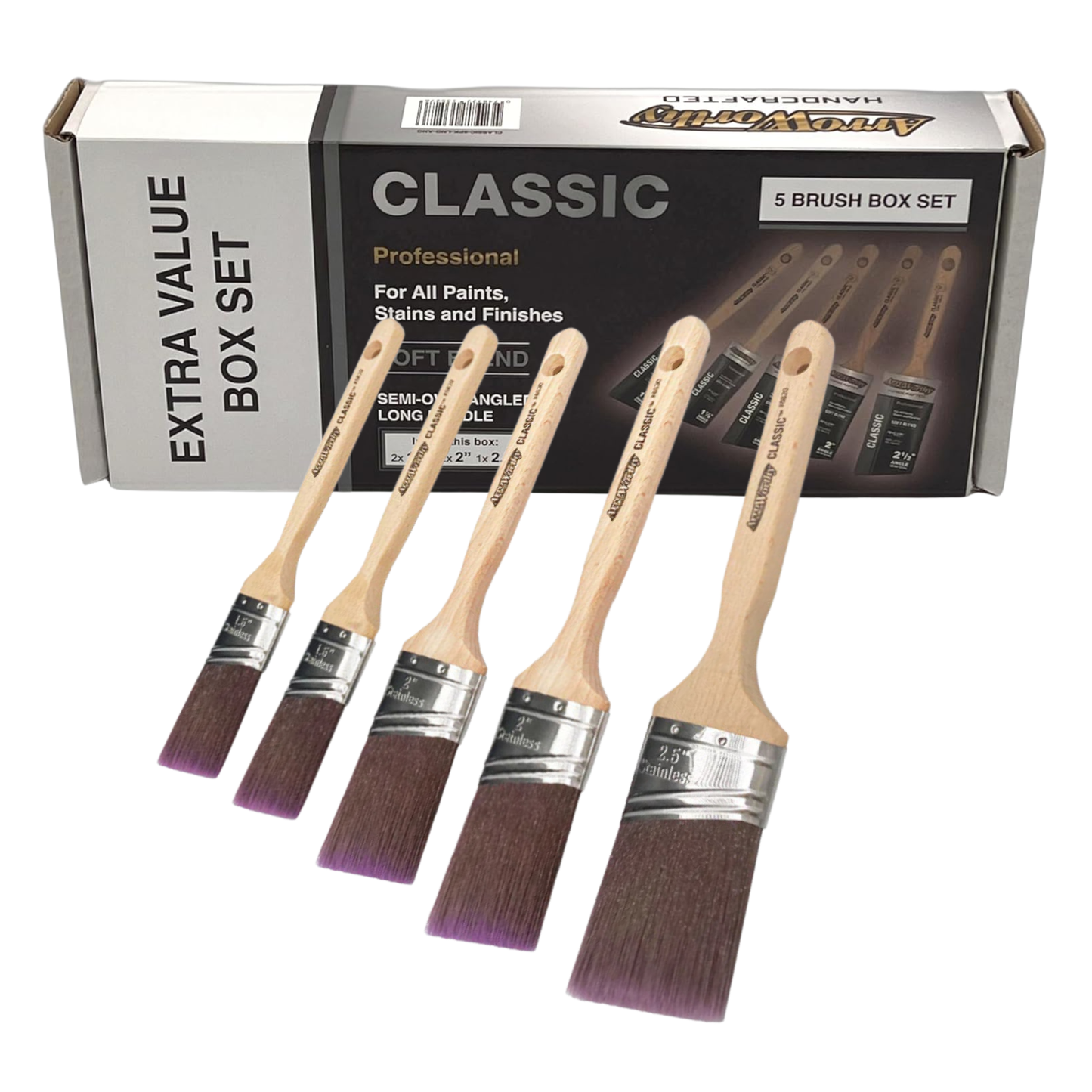 Arroworthy Classic Semi Oval Angled Long Handle Brushes Box Set 5 Pack