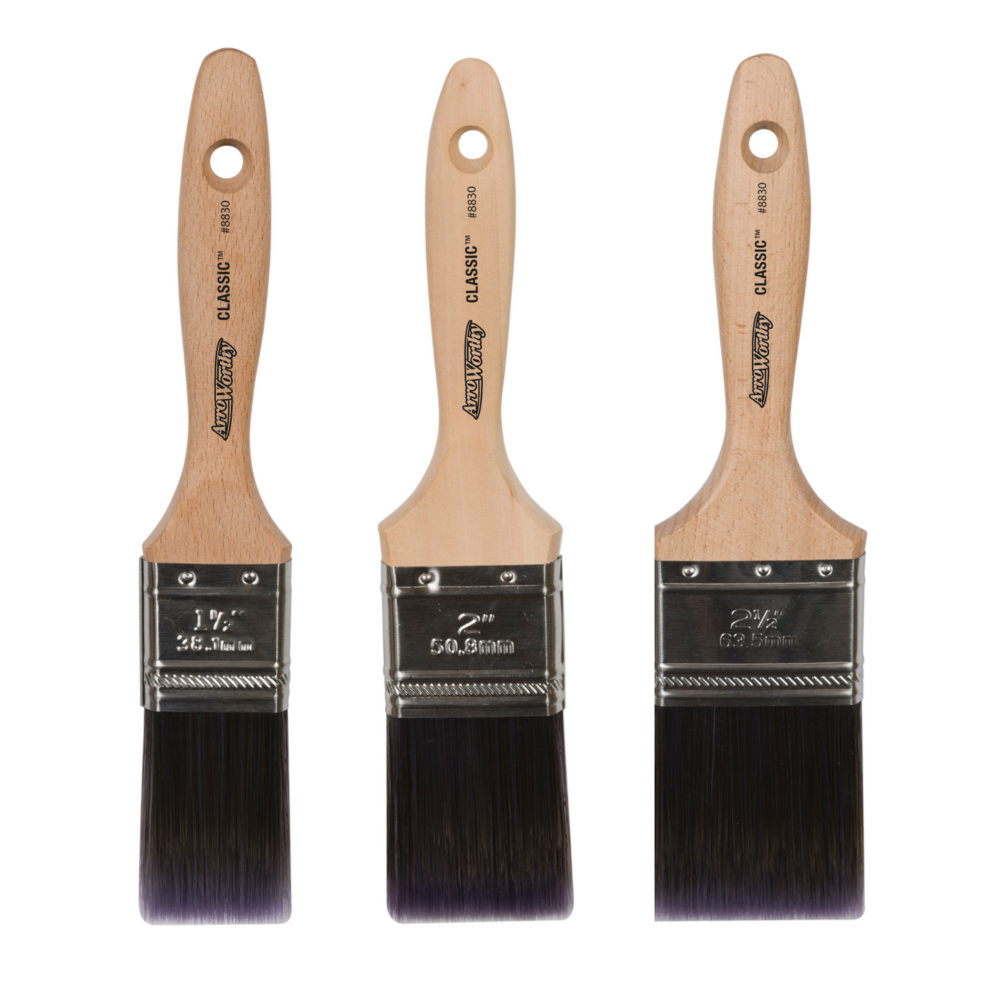 ARROWORTHY CLASSIC STRAIGHT BEAVERTAIL PAINT BRUSHES BOX SET 3 PACK