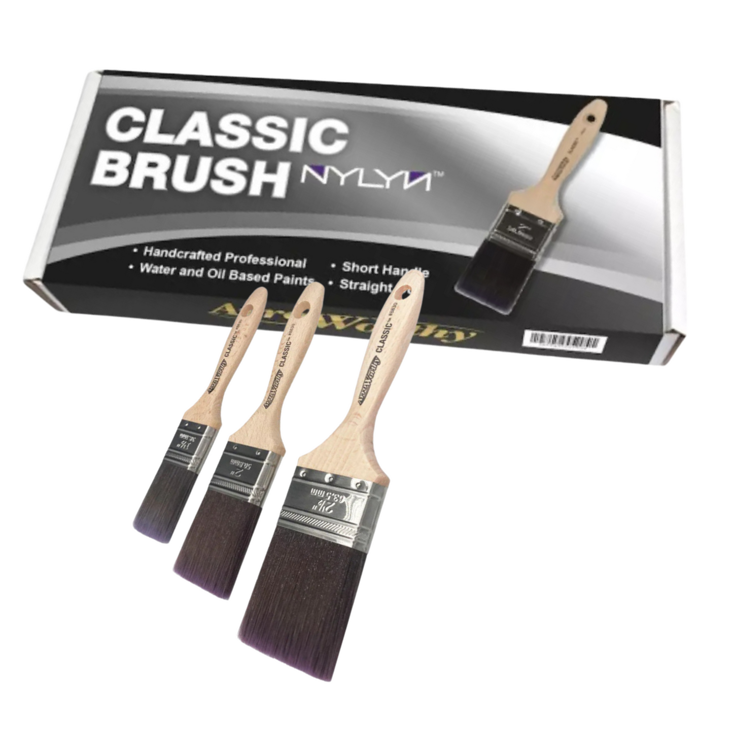 ARROWORTHY CLASSIC STRAIGHT BEAVERTAIL PAINT BRUSHES BOX SET 3 PACK