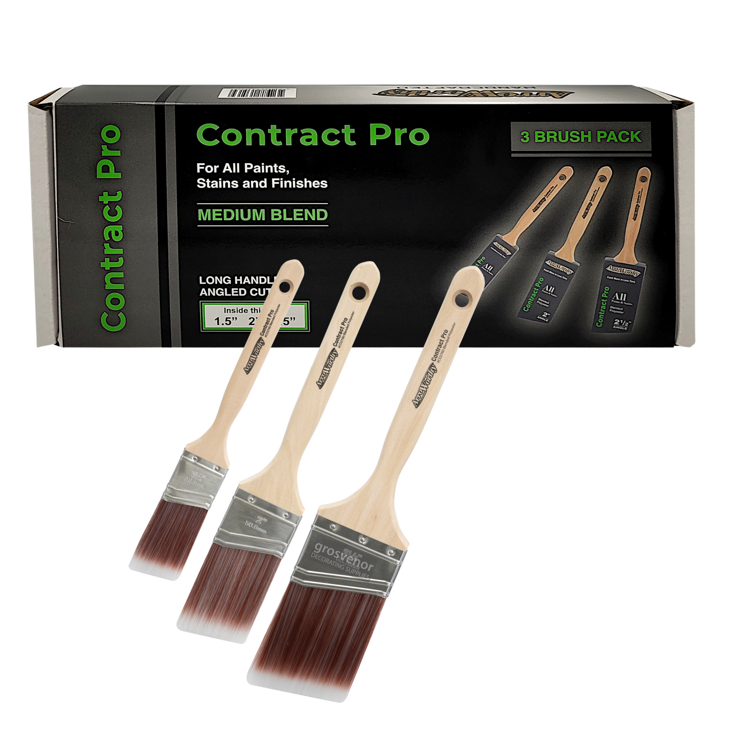 ARROWORTHY CONTRACT PRO ANGLED LONG HANDLE BRUSHES BOX SET 3 PACK