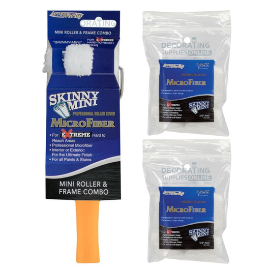 Arroworthy Skinny Mini Paint Roller and Frame Plus 4 Spare Roller Sleeves - Bundle