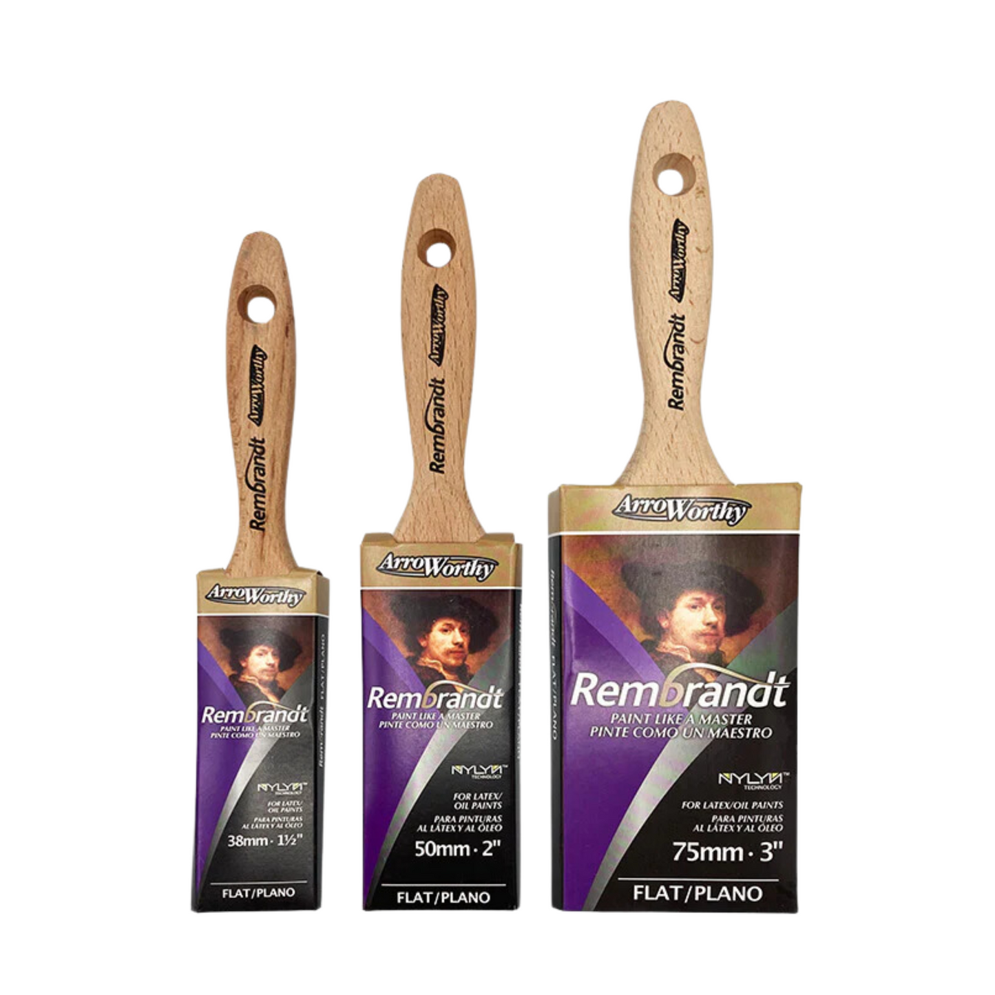 ARROWORTHY REMBRANDT STRAIGHT BEAVERTAIL BRUSHES BOX SET 3 PACK