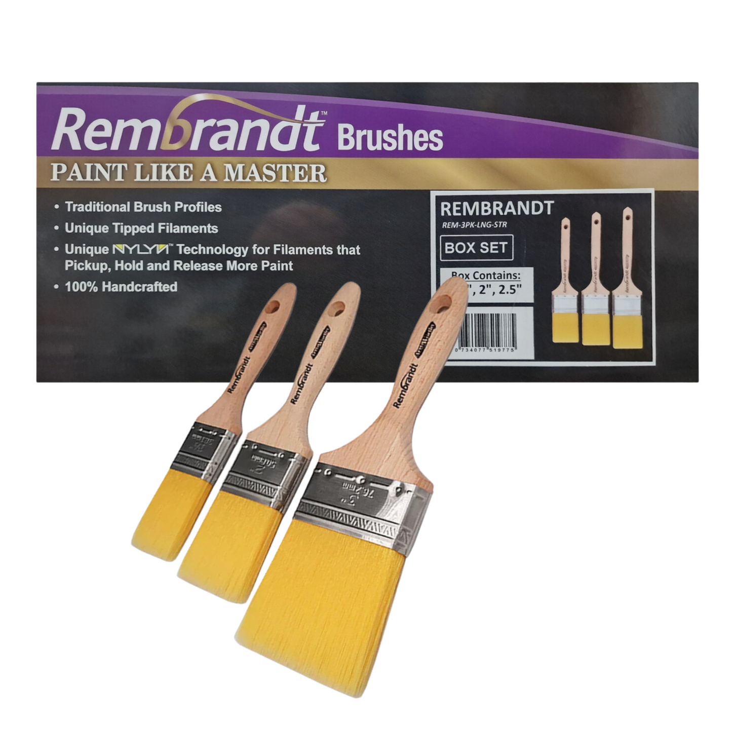 ARROWORTHY REMBRANDT STRAIGHT BEAVERTAIL BRUSHES BOX SET 3 PACK