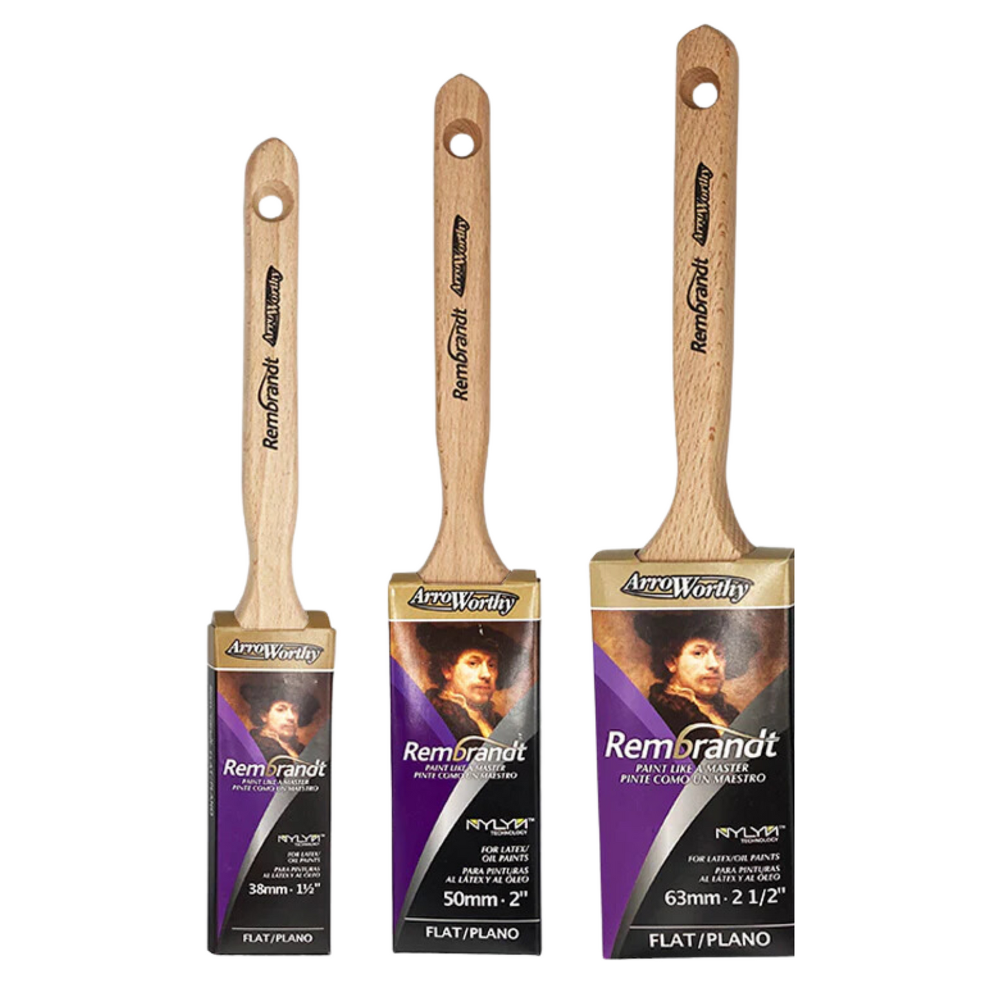 ARROWORTHY REMBRANDT LONG HANDLE STRAIGHT BRUSHES BOX SET 3 PACK