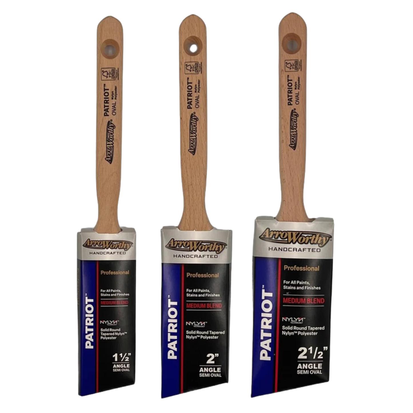 Lot de 3 pinceaux à peinture biseautés semi-ovales Arroworthy Patriot