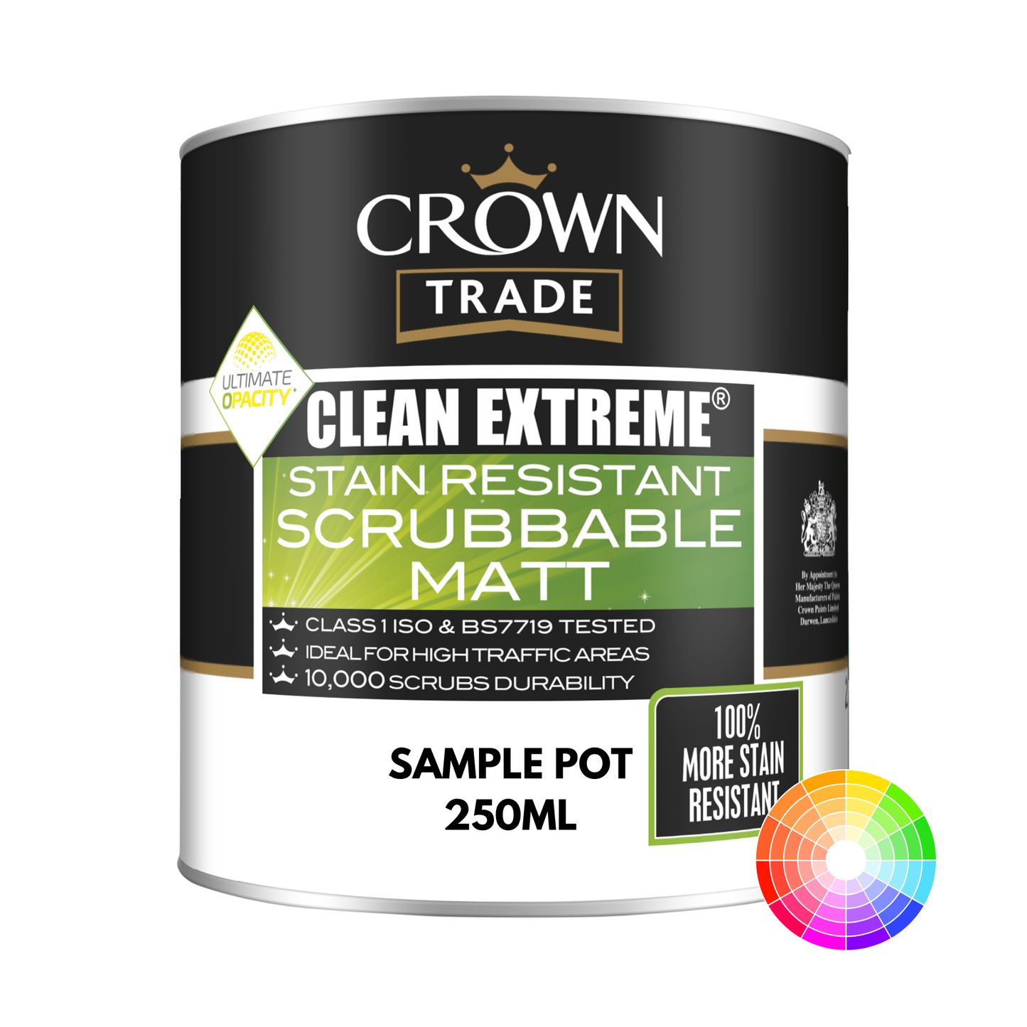 CROWN TRADE CLEAN EXTREME STAIN RESISTANT SCRUBBABLE MATT COLOUR SAMPLE POT