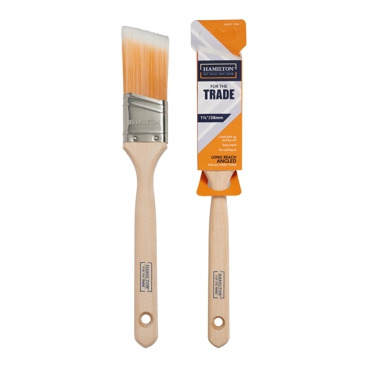 HAMILTON FOR THE TRADE LONG HANDLE ANGLED PAINT BRUSH 1.5"