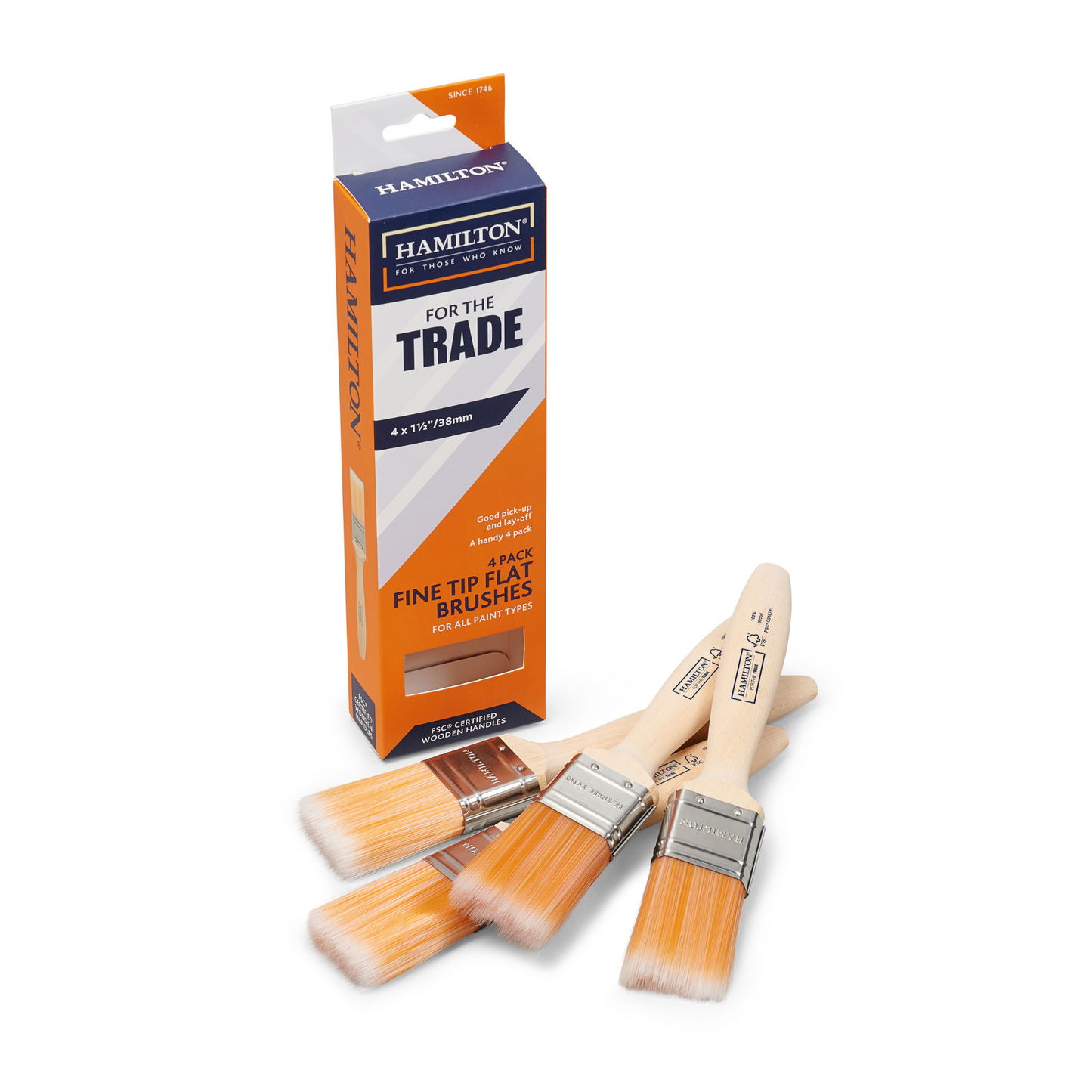 HAMILTON FOR THE TRADE - FINE TIP FLAT BRUSHES 4 PACK (4 X 1.5")