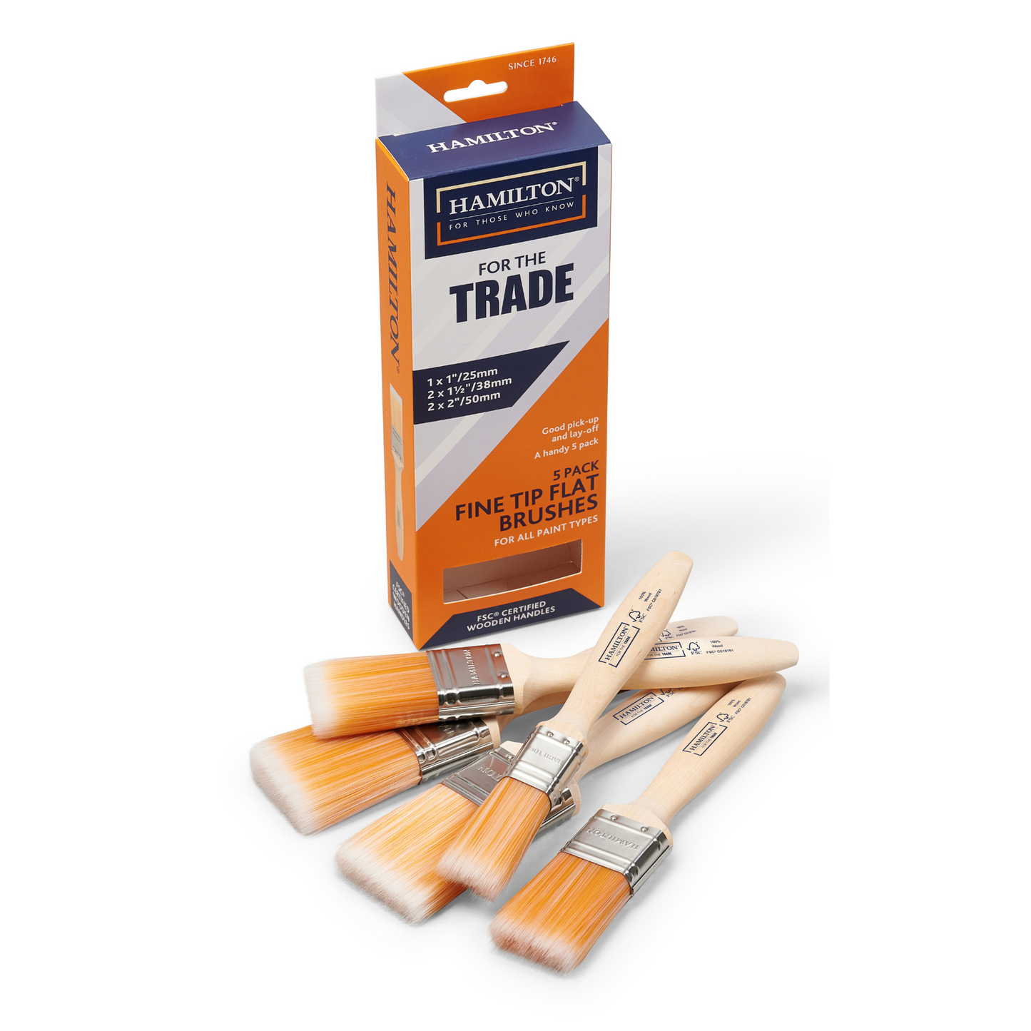 HAMILTON FOR THE TRADE - FINE TIP FLAT BRUSHES 5 PACK