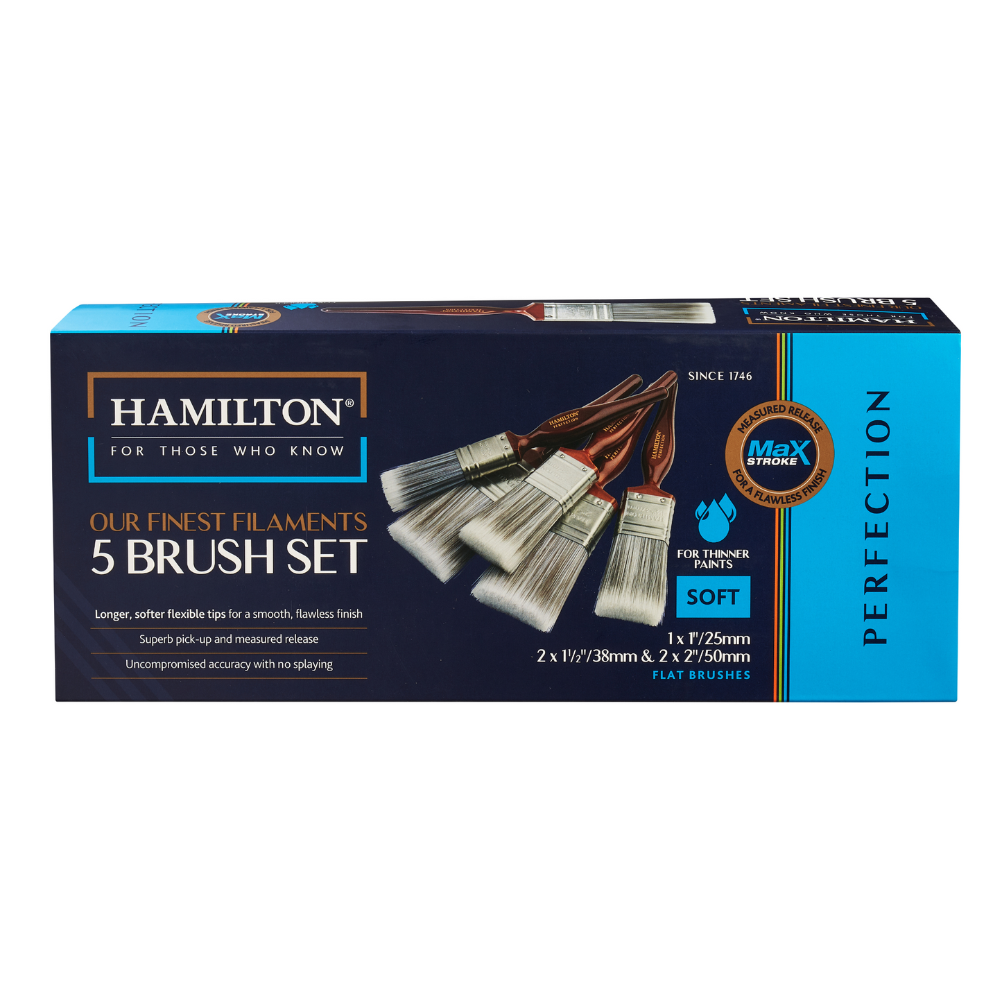 HAMILTON PERFECTION MAXSTROKE FLAT BRUSHES BOX SET - 5 PACK