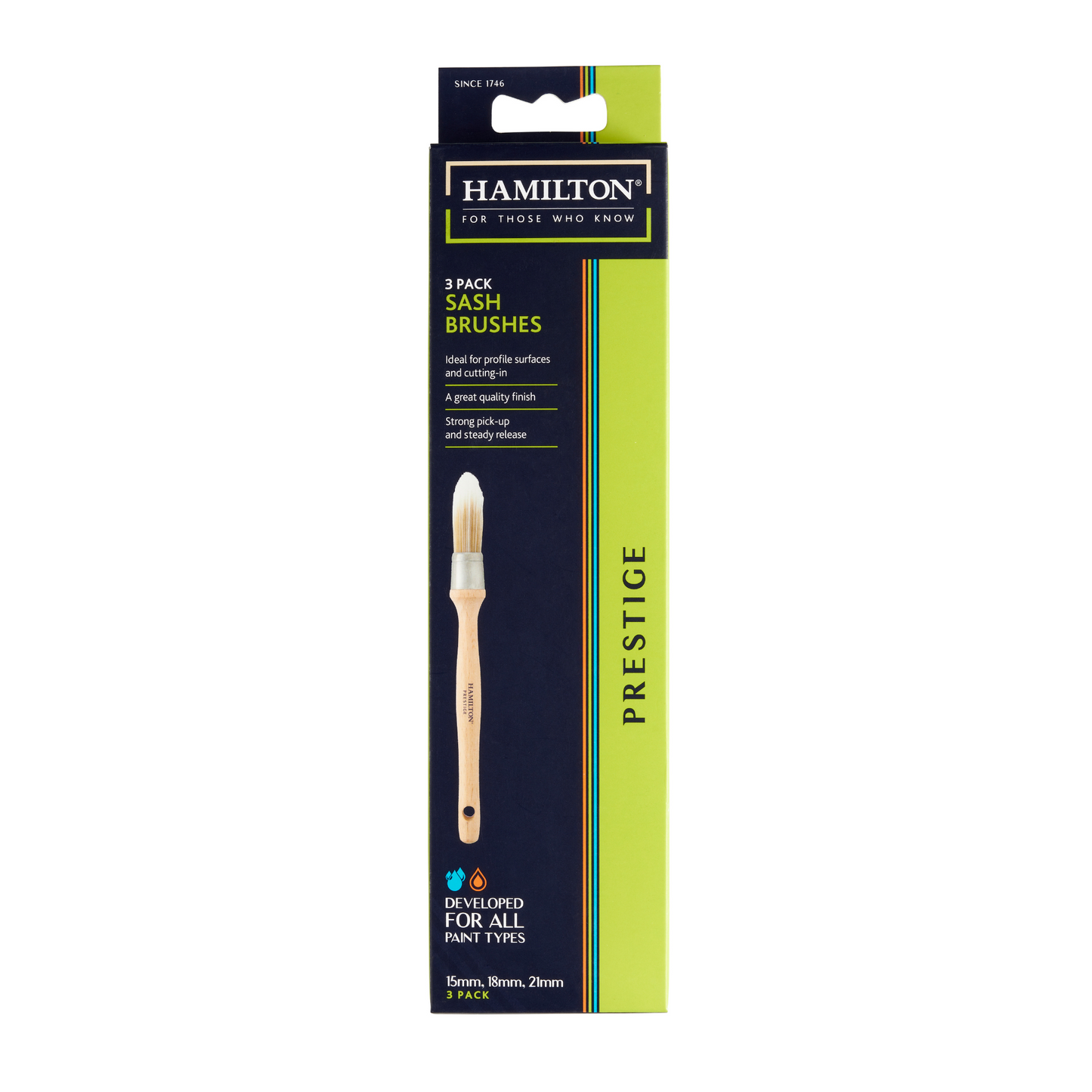 HAMILTON PRESTIGE SYNTHETIC SASH PAINT BRUSHES 3 PACK