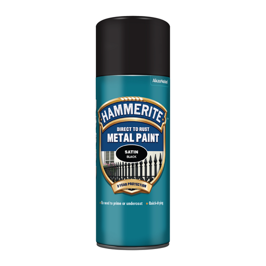 HAMMERITE DIRECT TO RUST AEROSOL SPRAY SATIN BLACK 400ML