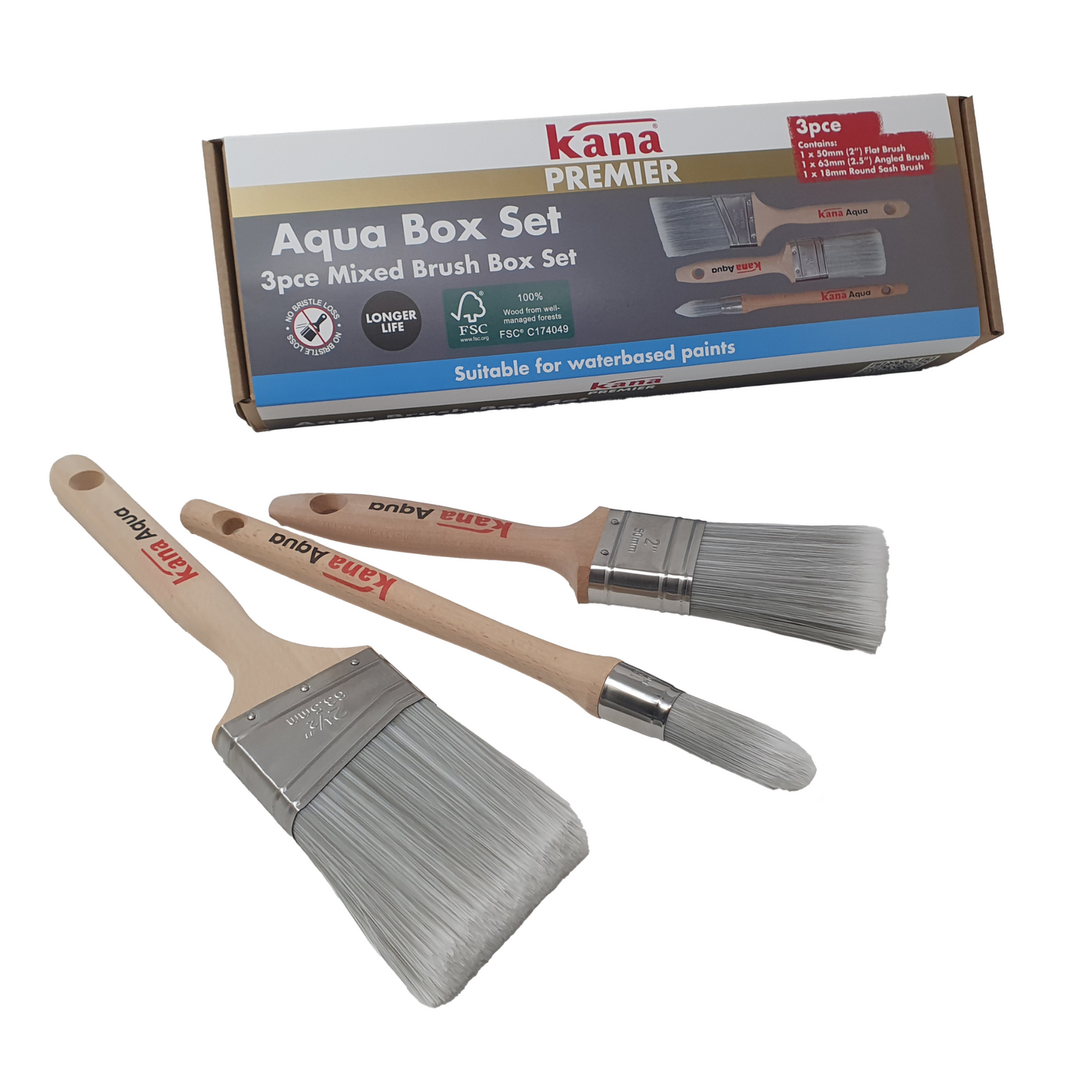 KANA AQUA ANGLED & SASH BRUSH SET - 3 PACK