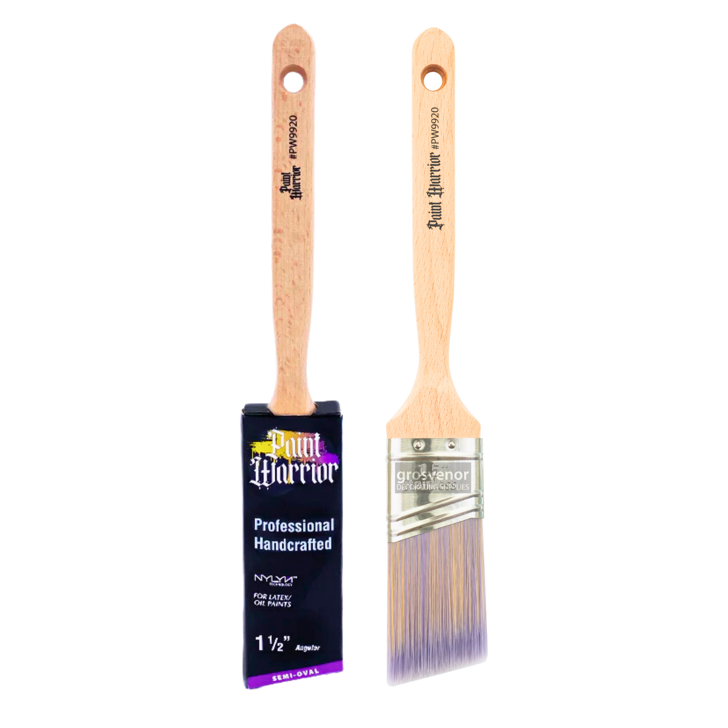 PAINT WARRIOR OVAL ANGLED LONG HANDLE PAINT BRUSH 1.5"