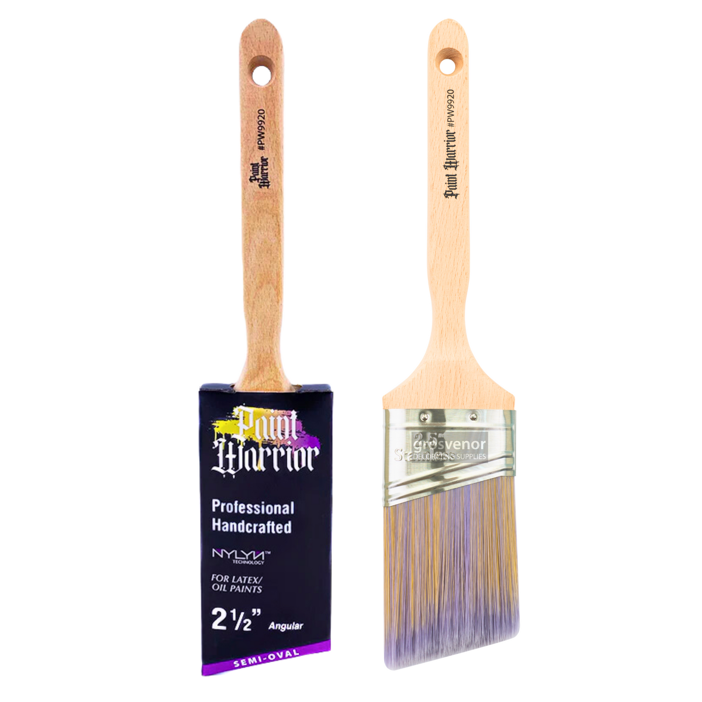 PAINT WARRIOR OVAL ANGLED LONG HANDLE PAINT BRUSH 2.5"