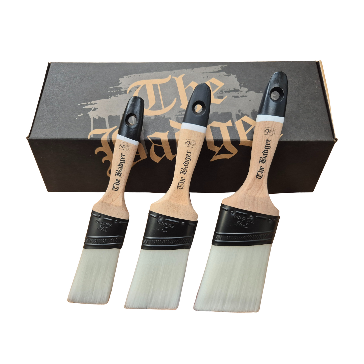 Paint Warrior Badger Beaver Tail Oval Angled Brushes Box Set - 3 Pack