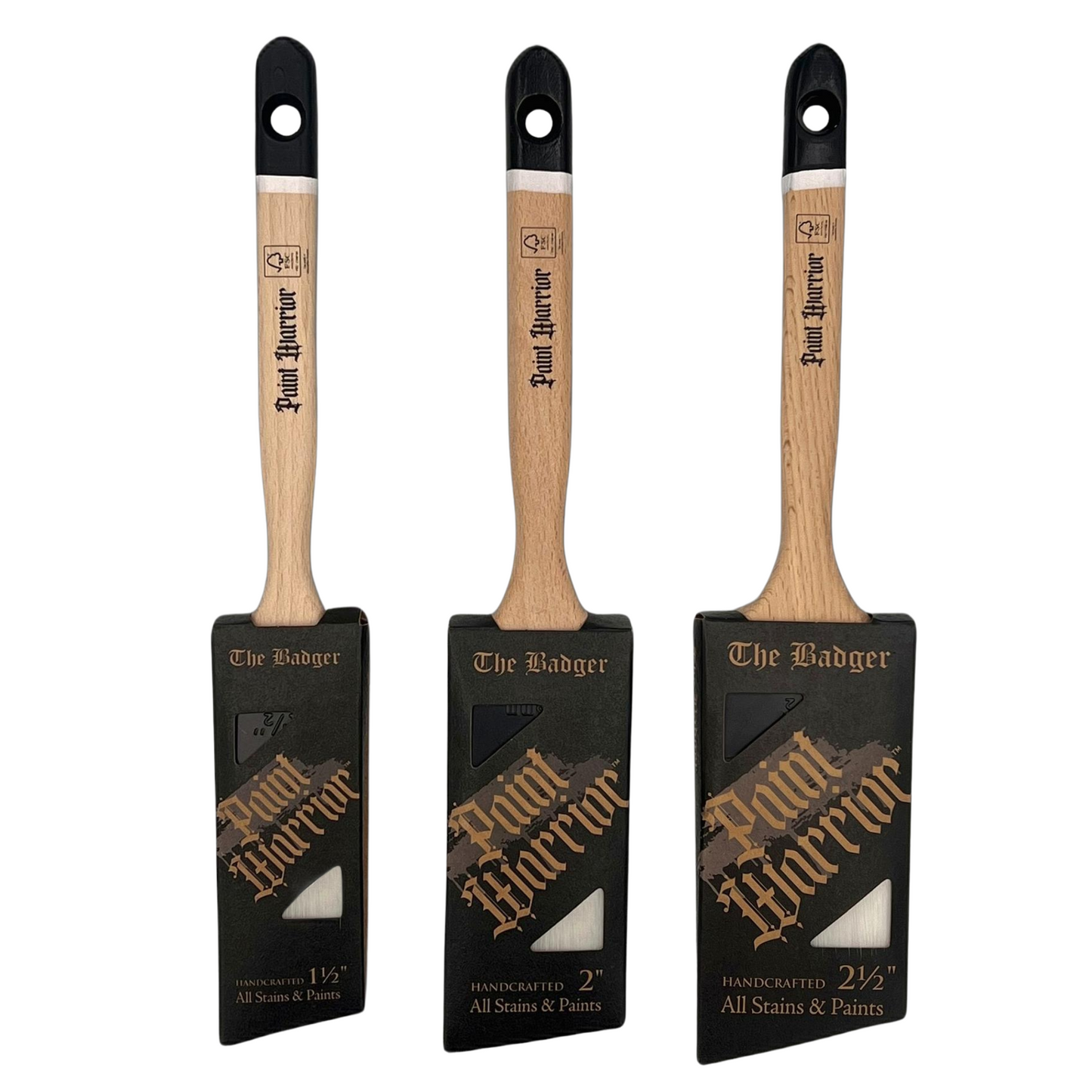 Paint Warrior Badger Long Handle Angle Sash Box Set - 3 Pack