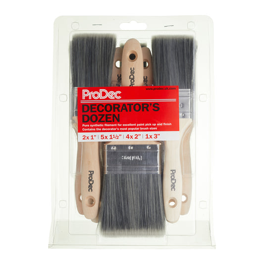 PRODEC DECORATORS DOZEN SYNTHETIC PAINT BRUSH SET - 12 PACK