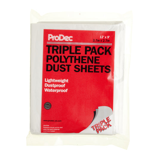 PRODEC POLYTHENE DUST SHEET 9 X 12 FEET (2.7 X 3.6M) - 3 PACK