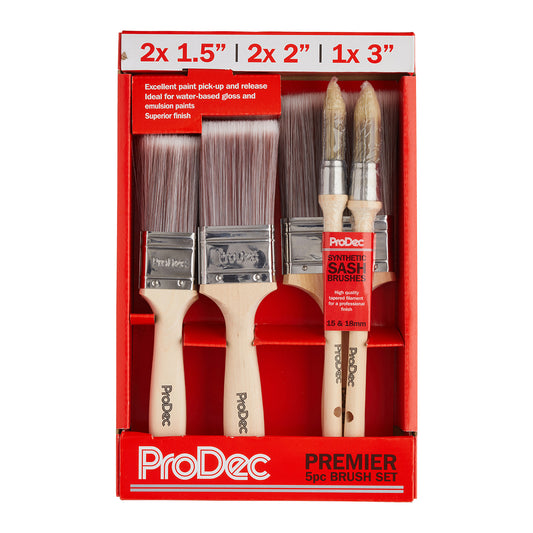 PRODEC PREMIER SYNTHETIC 5 PACK BRUSH SET + 2 FREE SASH BRUSHES