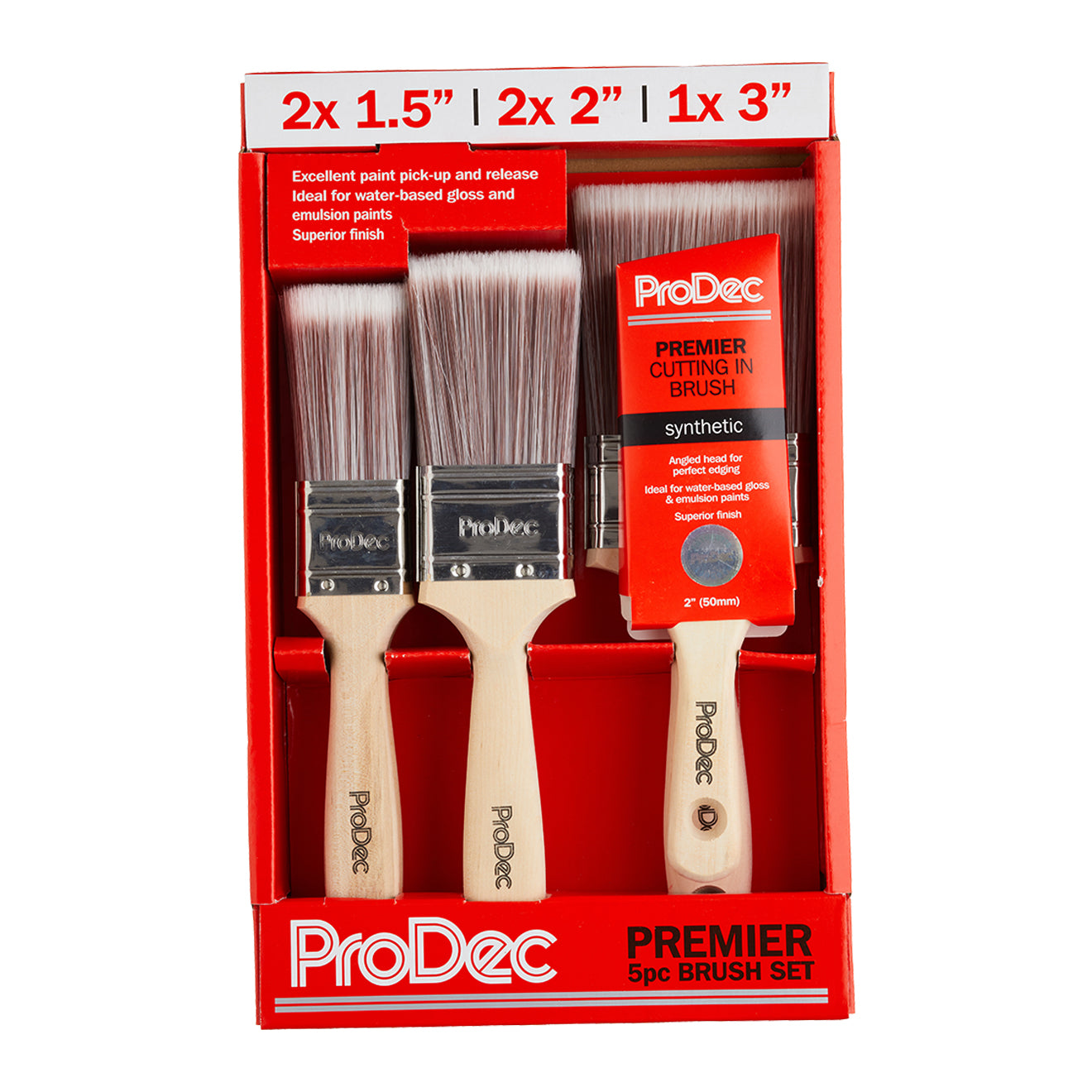 PRODEC PREMIER SYNTHETIC 5 PACK BRUSH SET + FREE 2' CUTTING IN BRUSH