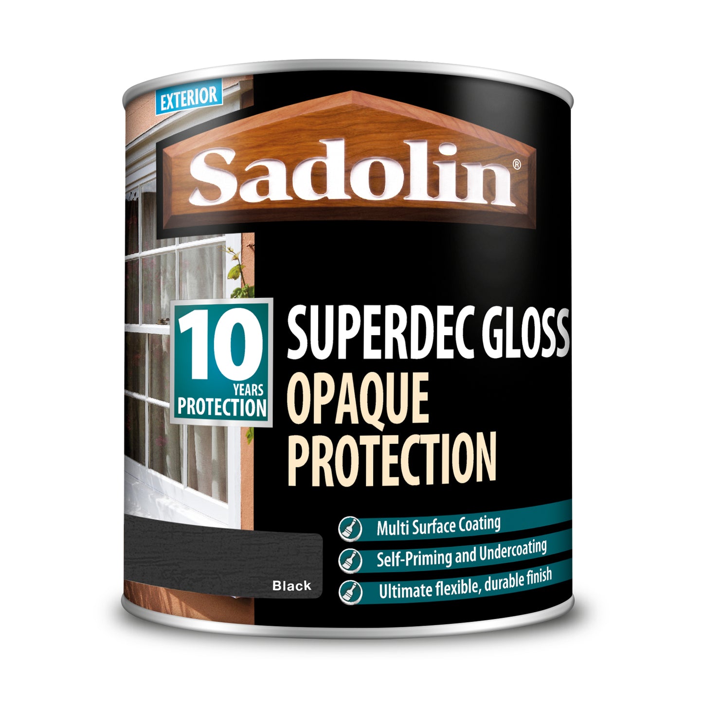 SADOLIN SUPERDEC OPAQUE MULTI-SURFACE PAINT BLACK GLOSS (WATER-BASED)