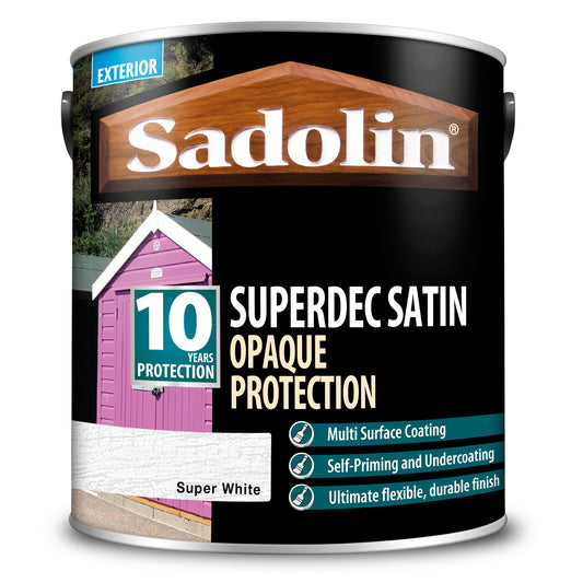 SADOLIN SUPERDEC OPAQUE MULTI SURFACE PAINT SUPER WHITE SATIN (WATER-BASED)