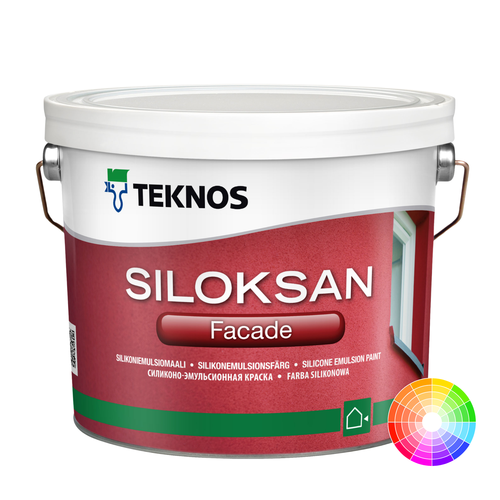 A 2.7L can of Teknos Siloksan Facade silicone based masonry paint suitable for all masonry and mineral surfaces and lime render.