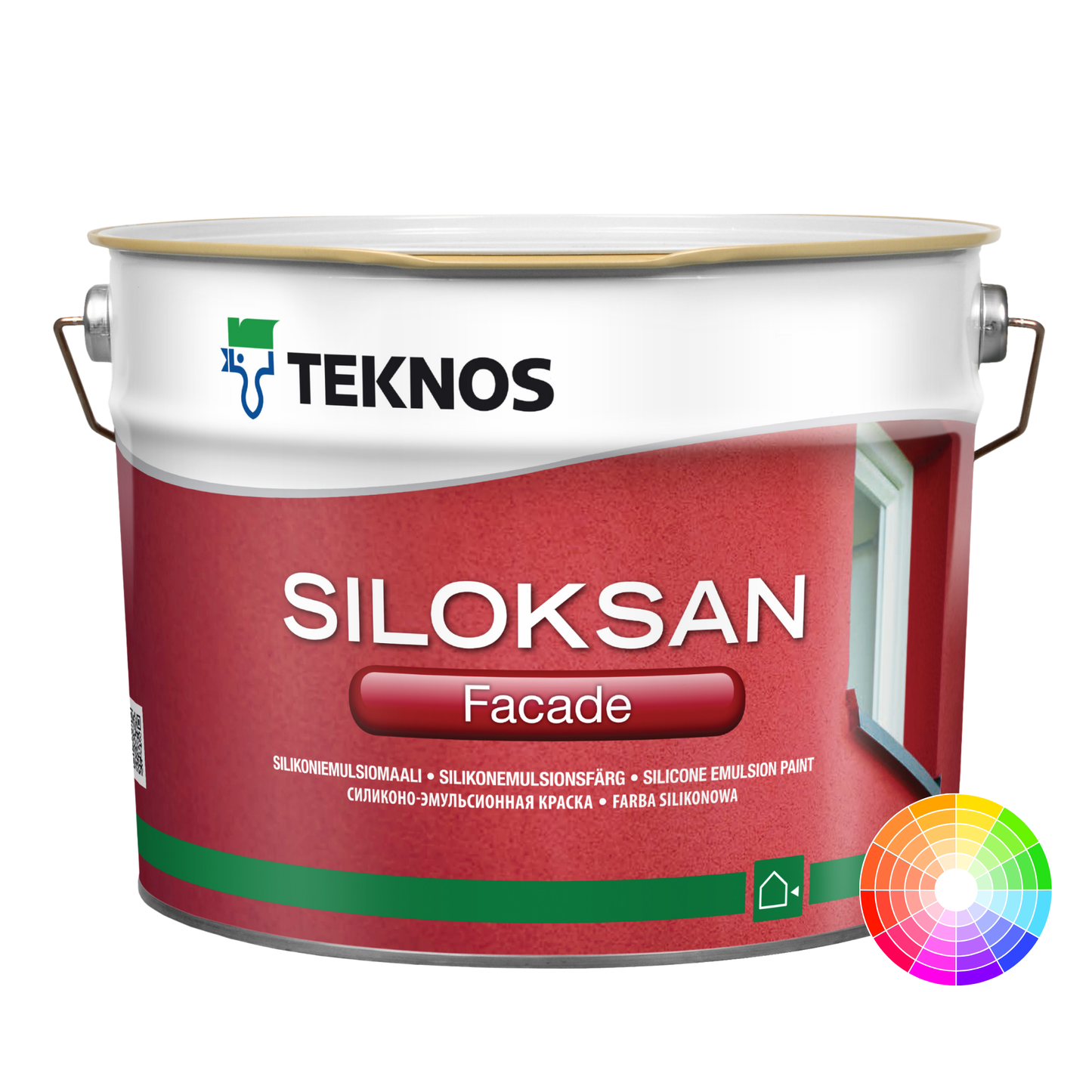 A 9L can of Teknos Siloksan Facade silicone based masonry paint suitable for all masonry and mineral surfaces and lime render.