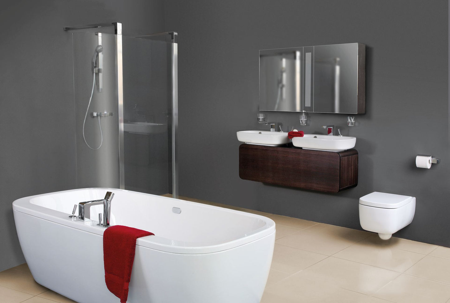 A bathroom wall painted grey with Teknos Timantti Clean bathroom and kitchen paint