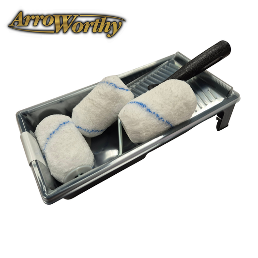Arroworthy Microfibre Blue Stripe Jumbo XL Cage Roller Set 4" + 5 Pack Tray Liners